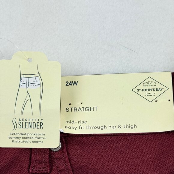 St. Johns Bay Women's Stretch Straight Leg Mid-Rise Burgundy Pants Plus 24W NWT - Picture 7 of 11